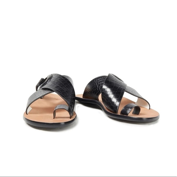 NEW Rag & Bone August Croc Embossed Leather Slide Sandals In Black - Picture 9 of 13